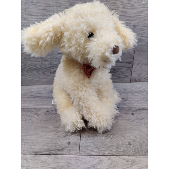 FAO Schwartz Yellow Puppy Dog Lab Poodle Plush Stuffed Anima 12" Glitter Bow Tie - Picture 5 of 10